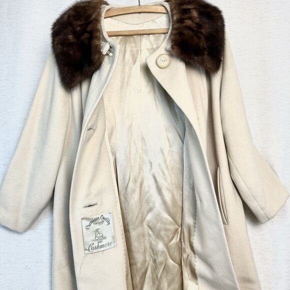 Vintage 50s 100% Cashmere Mink Fur Collar Swing Pea Coat Luxury Like Lilli Ann M - Picture 5 of 11
